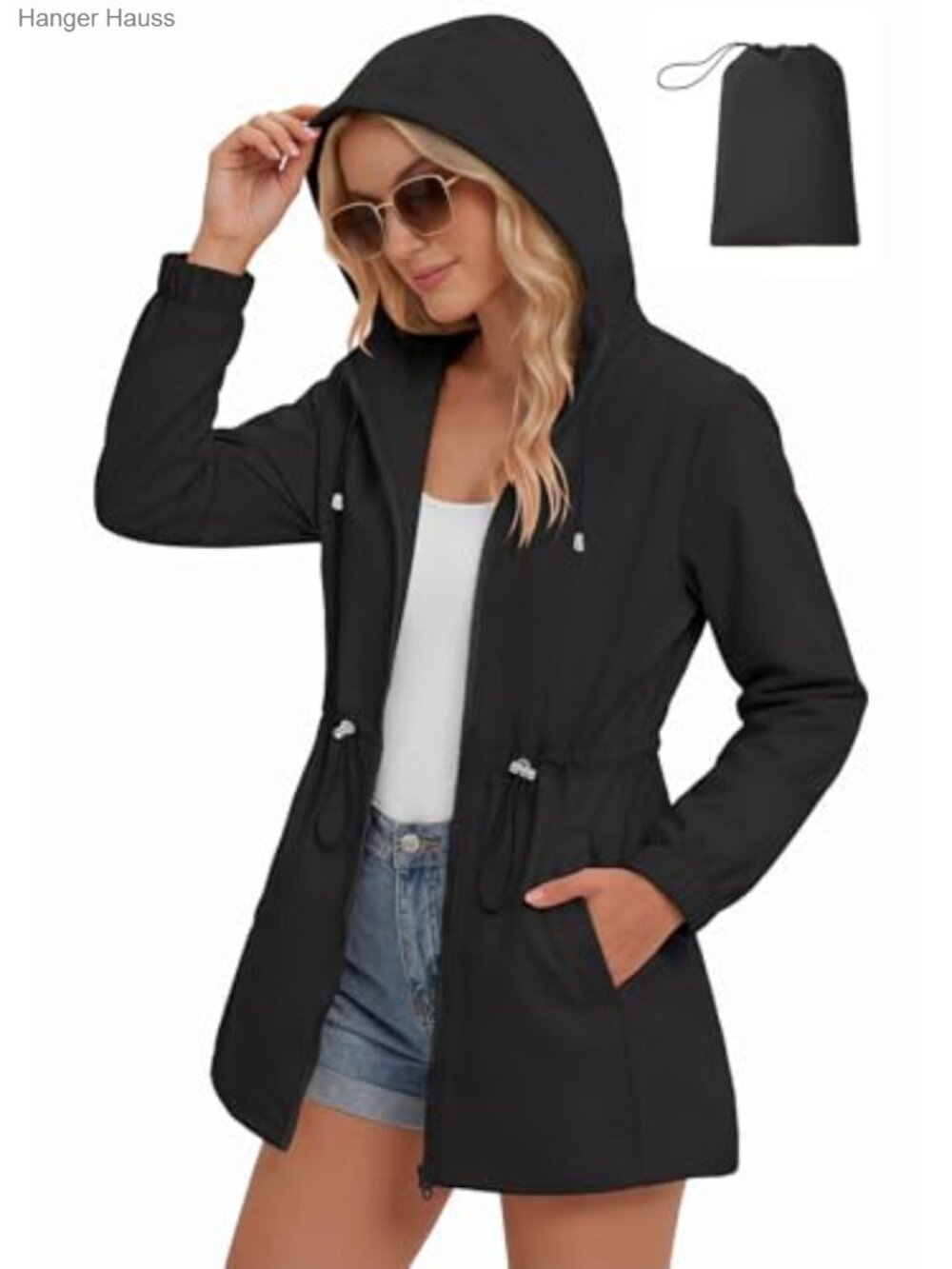 Women's Lightweight Packable Waterproof Hooded Rain Jacket with Pouch